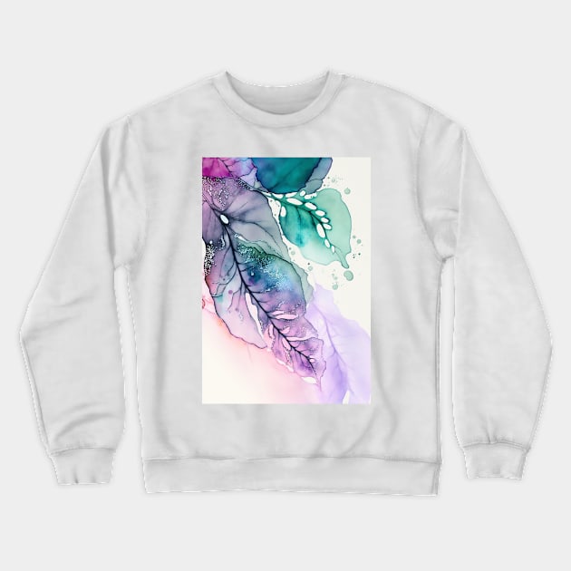 Lilac Leaves - Abstract Alcohol Ink Resin Art Crewneck Sweatshirt by inkvestor